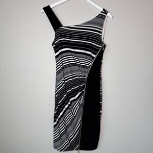 Joseph Ribkoff | Black and White Asymmetric Dress with Zipper Front Size 6